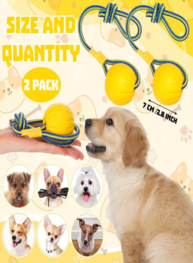 Hsei 2 Pcs Medium Dog Rope Ball EVA Rubber Ball Yellow Dog Toy Floats in Water for Interactive Pet Fetch Catch Throw Training Chewing Working Tugging - Image 2